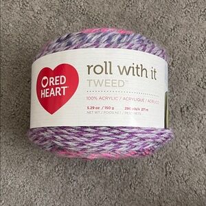 Red Heart Roll With It Tweed Yarn - Purple, Pink & White